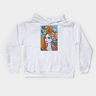 Woman with flowers in her hair Kids Hoodie